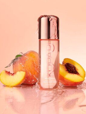 Kopari Malibu Peach Hair & Body Mist — Rose Gold Cap, Clear Pink Bottle